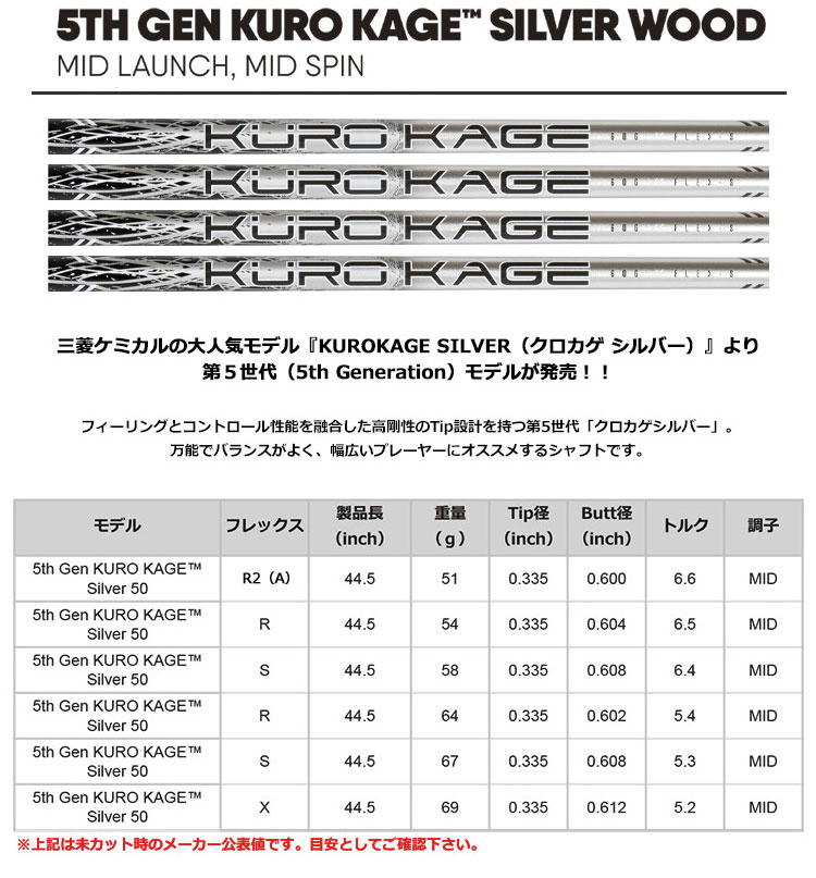 土日祝も発送】三菱レイヨン 5th Gen Kurokage Silver [ウッド用カーボンシャフト] USA直輸入品【ゴルフ】【シャフト】 |  ジーパーズ公式オンラインショップ（JYPER'S）