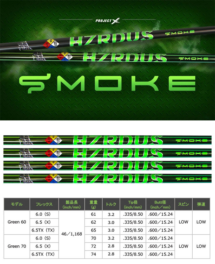 テーラーメイド スリーブ付きシャフト HZRDUS SMOKE GREEN ガンマPVD