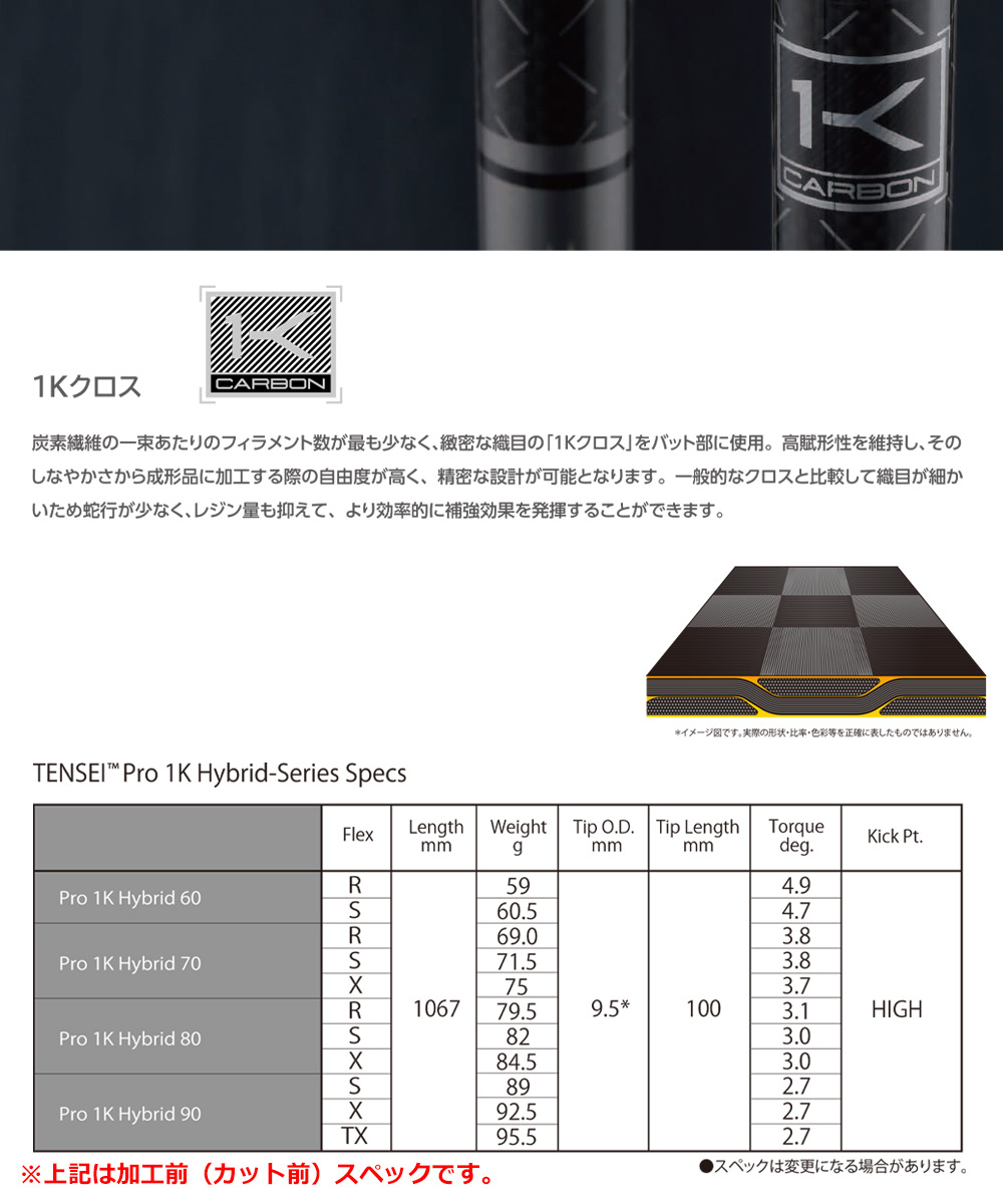 【テーラーメイド用】TENSEI(テンセイ)Pro 1K Hybrid シャフト