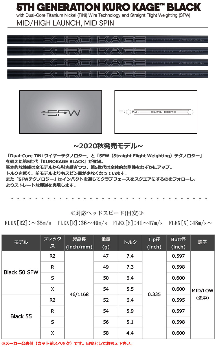 レフティ ドライバーシャフト 三菱ケミカル 5th Gen クロカゲ シルバー