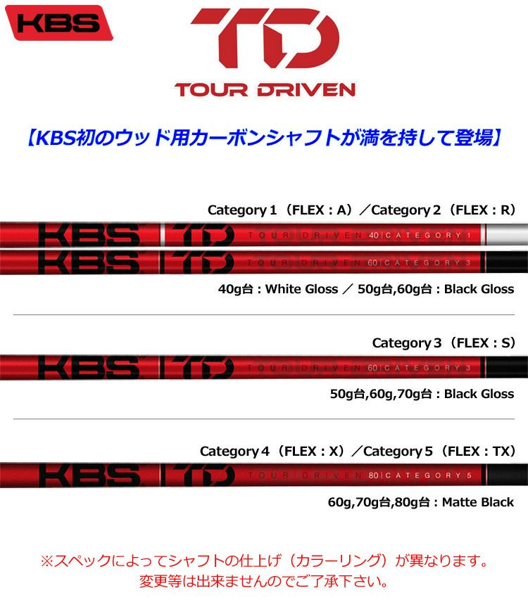 毎日発送】KBS TD ドライバー／ウッド用カーボンシャフト (Tour Driven