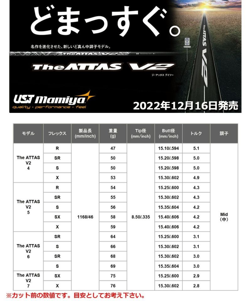 ピン スリーブ付きシャフト マミヤ The ATTAS V2 ジアッタス ブイツー 2022年12月発売 (G430／G425／G410)