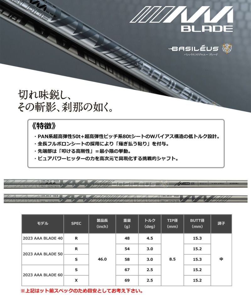 キャロウェイ スリーブ付きシャフト バシレウス AAA Blade 2023