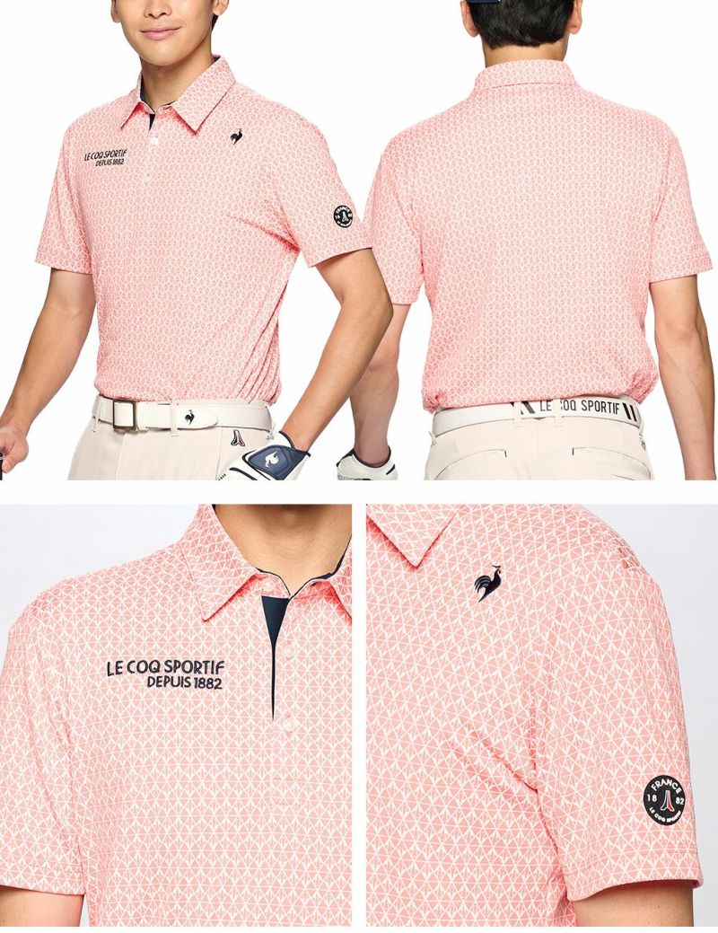 ルコックストレッチフォーサー小柄ジャガード半袖シャツQGMXJA07メンズlecoqsportifGOLF2024春夏モデル日本正規品