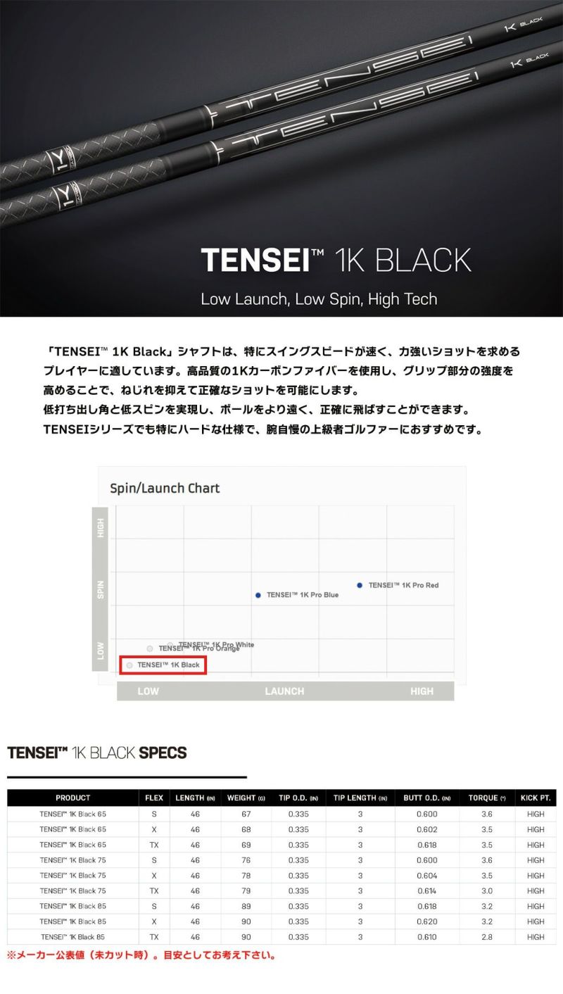 ブリヂストンゴルフ_スリーブ付きシャフト_2024三菱ケミカル_TENSEI_1K_BLACK