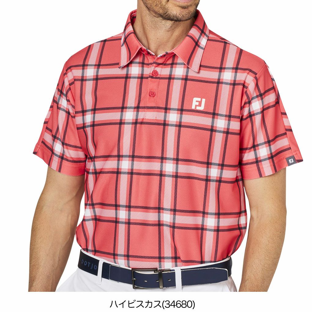 フットジョイチェックプリント半袖鹿の子シャツFJ-F25-S04メンズゴルフウェアFOOTJOY2025春夏モデル日本正規品